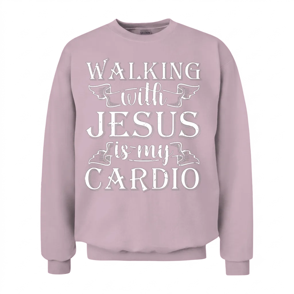 Walking with Jesus Is My Cardio Funny Religious Unisex Sweatshirt - Light Pink