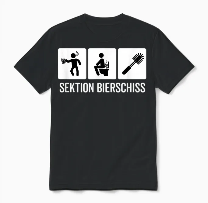 Sektion Bierschiss Antisozial Asozial Lustiges Assi T-Shirt - Damen - Unisex-Erwachsene - Schwarz - Small - Kurzarm - Cartoon-T-Shirt Unisex T-Shirt in Black