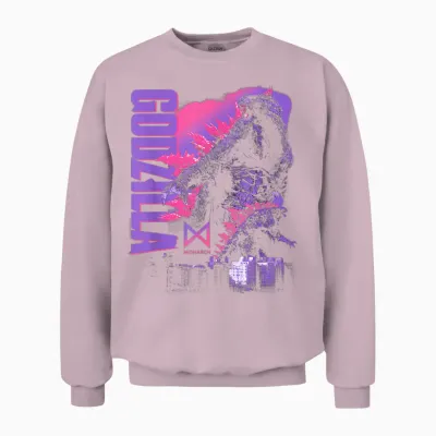 Godzilla X Kong Monarch Collage Purple Text Movie Monster Unisex Sweatshirt - Light Pink