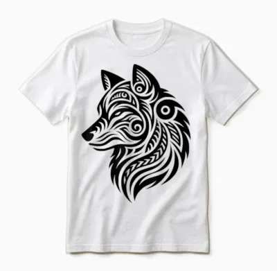 Polynesian Tribal Wolf Maori Wolf Pattern T-Shirt, Grey, S Unisex T-Shirt - White