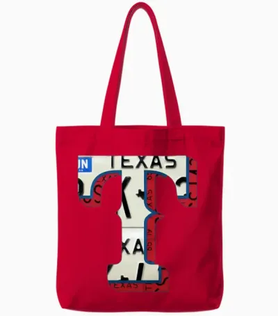 Texas Rangers License Plate Art Tote Bags - Red