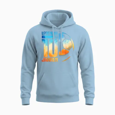 10th Birthday Retro Football Player 10 Years Boy Kids T-Shirt, Black Unisex Hoodie - Light Blue