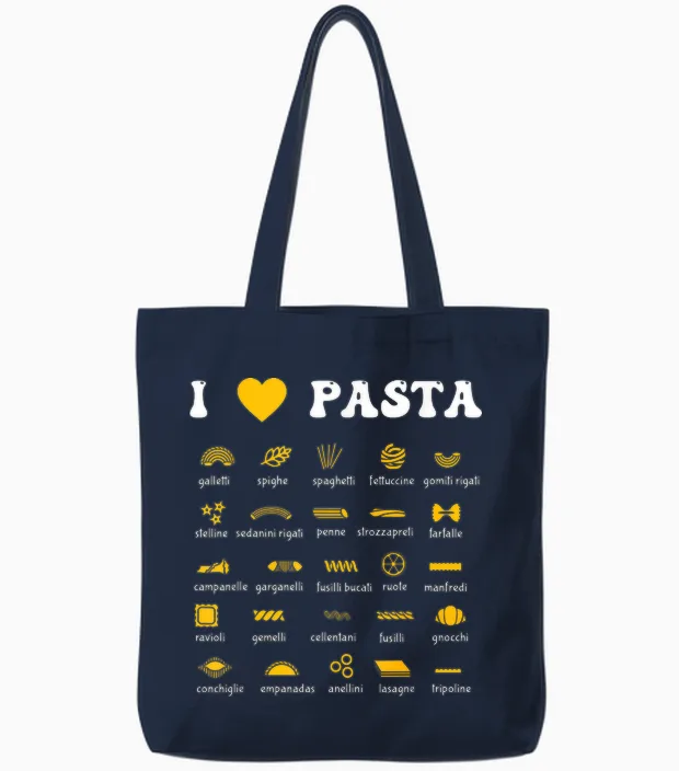 Pasta Varieties Spaghetti Noodles Italy Gift Pasta T-Shirt, Black, S Tote Bags in Navy