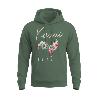 Kauai Chicken Hawaii Hibiscus Hawaiian Islands Sou Unisex Hoodie - Military Green