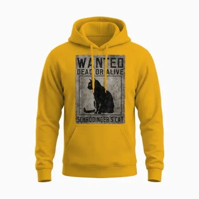 Schrödingers Cat Wanted Dead Alive Cat Physics T-Shirt, Black Unisex Hoodie - Gold