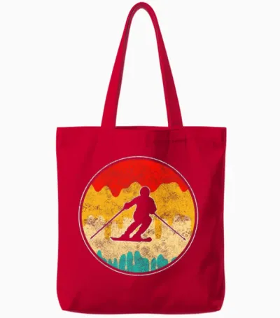 Ski Retro Tote Bags - Red