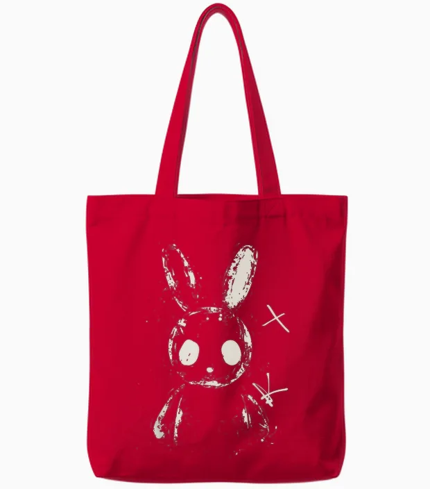Creepy Cute Bunny Rabbit Alt Goth Grunge Horror Aesthetic T-Shirt, Small Tote Bags in Red