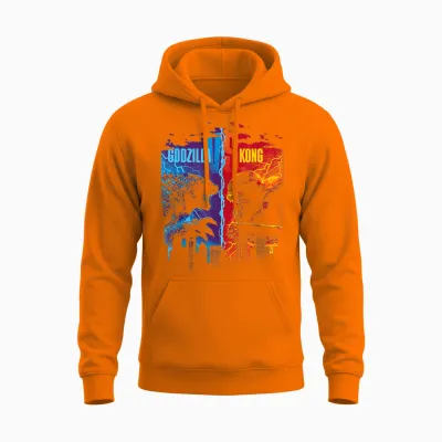 Godzilla X Kong T-Shirt, Unisex-Adults, Short Sleeve, Black, Small Unisex Hoodie - Safety Orange