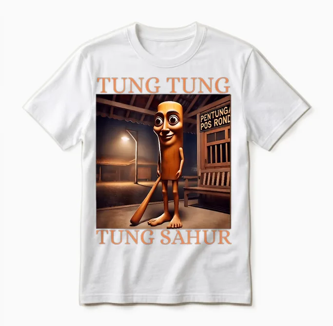 Tung Tung Sahur T-Shirt Brainrot Humour Gen Z Unisex T-Shirt in White