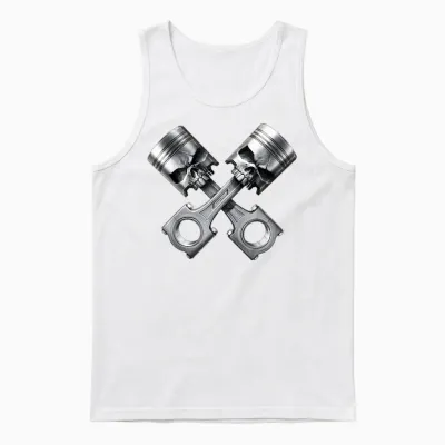 Skull Engine Piston Skull Motorsport Tuning T-Shirt, Black, S Unisex Tank Top - White