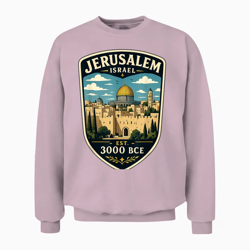 Voyage En Famille à Jérusalem Israël Vacances à Jérusalem Unisex Sweatshirt in Light Pink