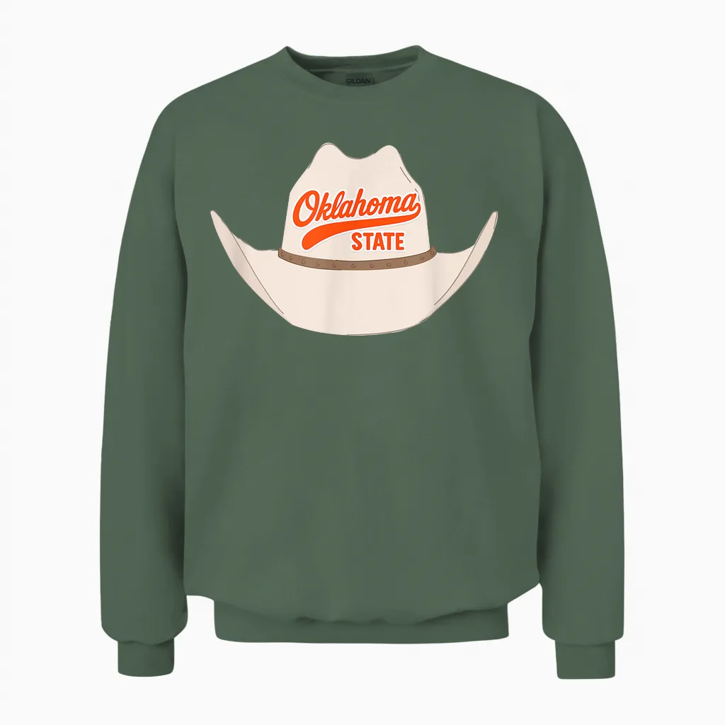 State of Oklahoma Cowboy Hat for Oklahoma Pride Unisex Sweatshirt in Military Green