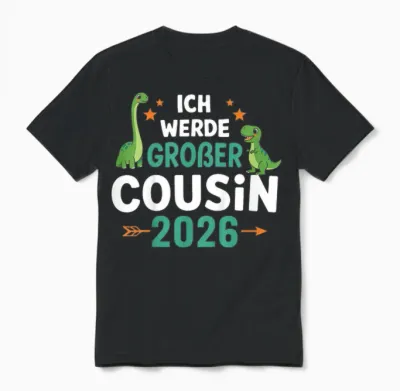 Kinder Ich Werde Großer Cousin 2026 Unisex T-Shirt - Black