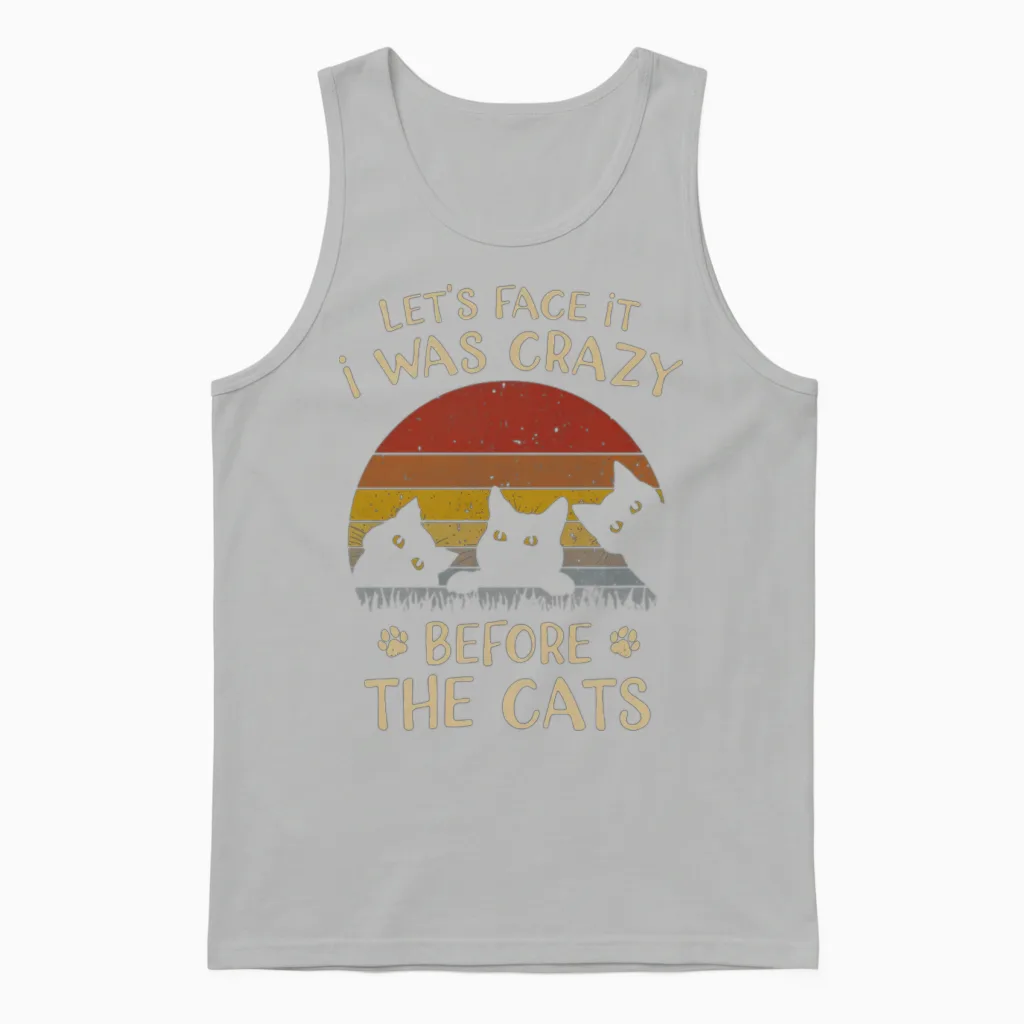 Funny Crazy Before Cats Graphic Unisex Tank Top in Ash