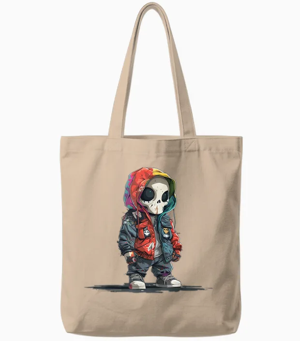 Hiphop Crâne Esprit Créature Style Cyberpunk Coloré Punk Tote Bags in Natural