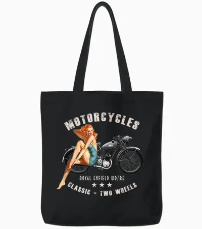 Pin Up Mädchen Royal Enfield Wdre Vintage Motorrad Ww2 Tote Bags - Black