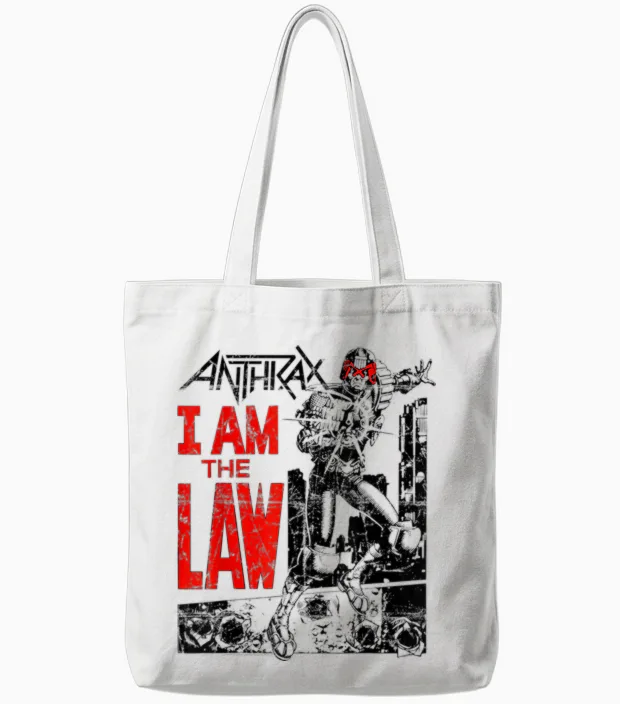 Anthrax - I'm the Law Comic T-Shirt, White, S Tote Bags in White