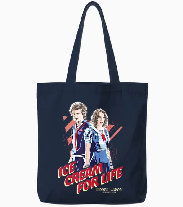 Stranger Things Steve Robin Ice Cream for Life Chest Tote Bags in Navy