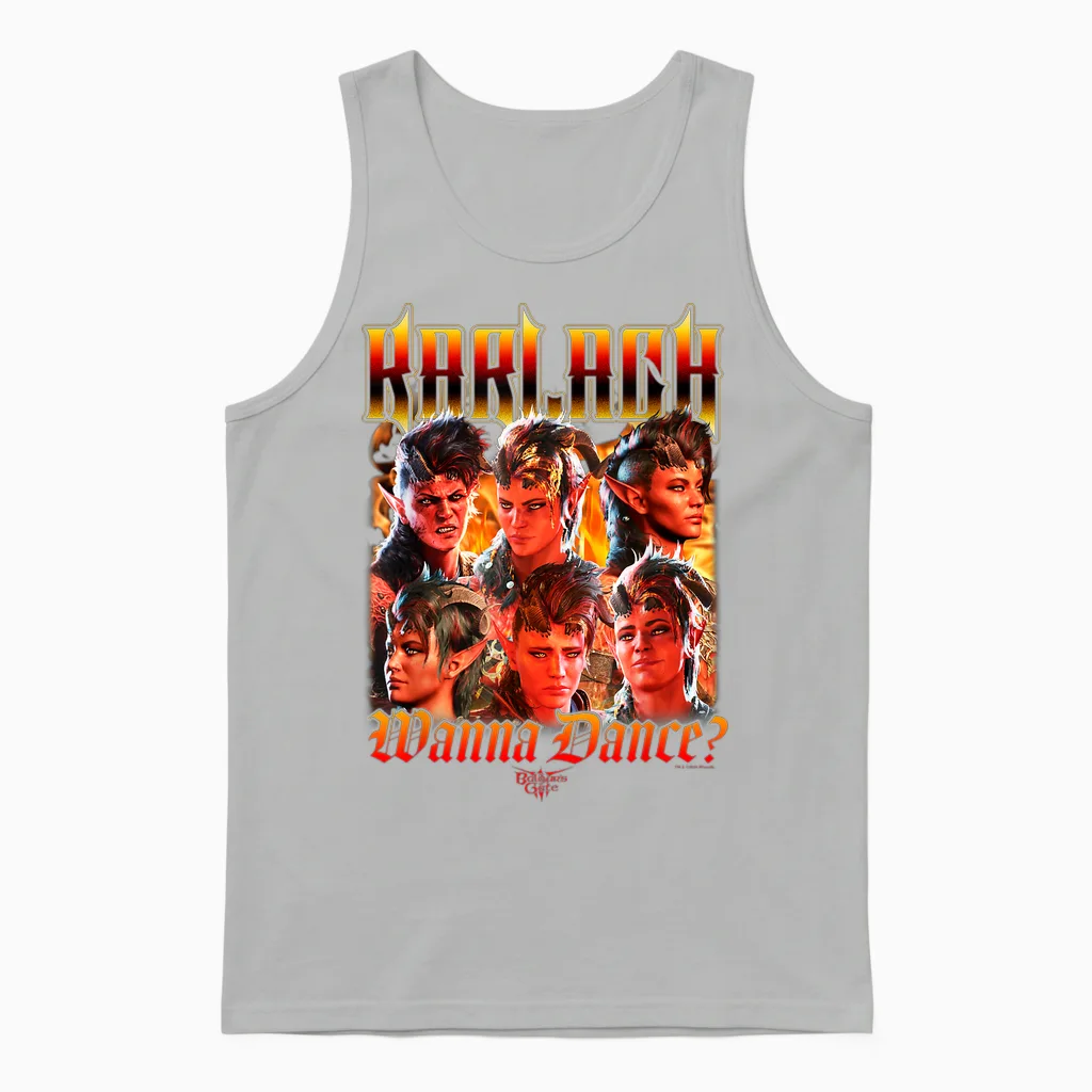 Dungeons & Dragons Wanna Dance? Karlach Multi Expressions Unisex Tank Top in Ash