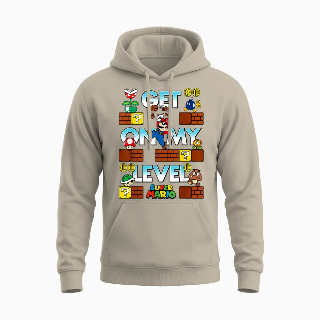 Super Mario Get on My Level Game Play Unisex Hoodie in Sand