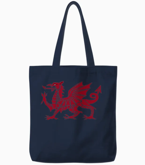 Welsh Dragon Symbol of Wales Tote Bags in Navy