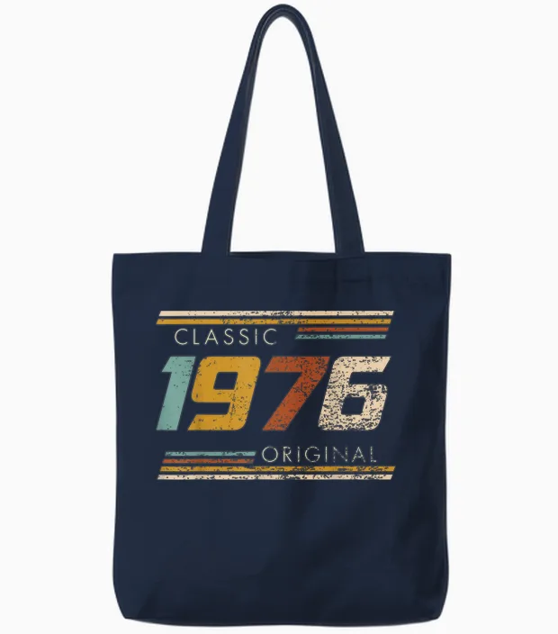 Classic 1976 Original Vintage Anniversary Est Edition 1976 T-Shirt, Black Tote Bags in Navy