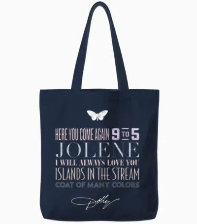 Dolly Parton Greatest Hits Tote Bags - Navy