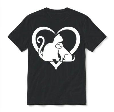 Dog and Cat Lover Dog Lover - Funny Cat & Dog Hear Unisex T-Shirt - Black