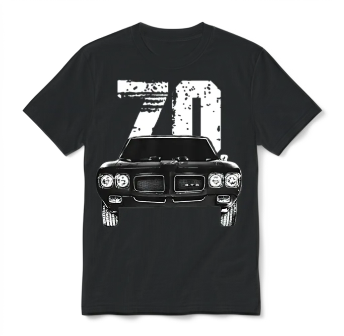1970 Pontiac Gto Front Grill View with Year Unisex T-Shirt - Black