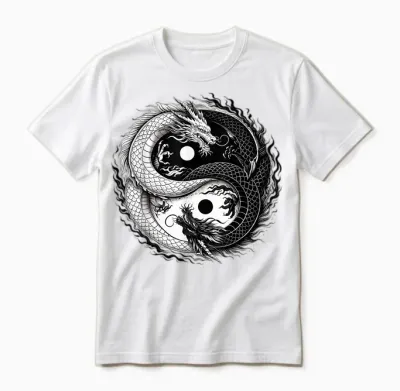 Yin and Yang Chinese Dragon Vintage Dragon Japanese Unisex T-Shirt - White