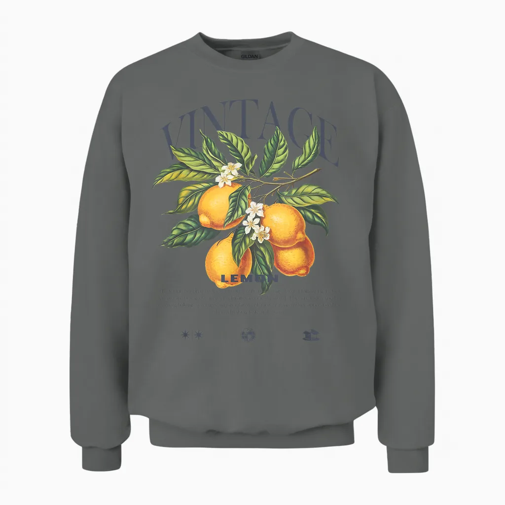 Lemon Vintage T-Shirt, White Unisex Sweatshirt in Graphite Heather