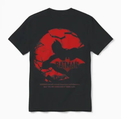 Batman with Broken Glass in Red Design Unisex T-Shirt - Black