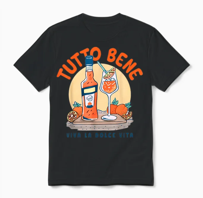 Tutto Bene X Viva La Dolce Vita - Cocktail Oils Sprays Club T-Shirt, Black, S Unisex T-Shirt in Black