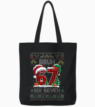 67 Bruh Meme Six Seven Christmas Ugly Sweater Kids Boys Tote Bags - Black