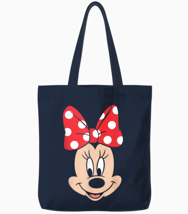 Disney Minnie Mouse Polka Dot Bow Big Face Tote Bags in Navy