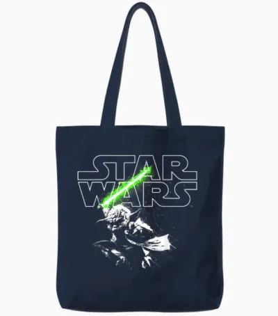 Star Wars Yoda Lightsaber Logo Tote Bags - Navy