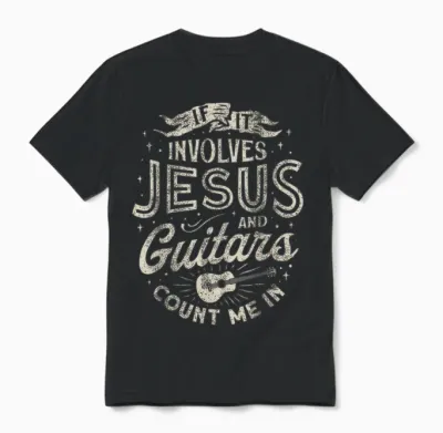 If It Involves Jesus and Guitars Guitarist Christian Music Unisex T-Shirt - Black