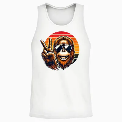 Retro Peace Orang-Outang Monkey with Sunglasses Meme T-Shirt, Black, S Unisex Tank Top - White