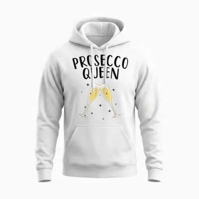 Cute Prosecco Art Women Girls Champagne Wine Queen Holiday T-Shirt, Gray Unisex Hoodie - White