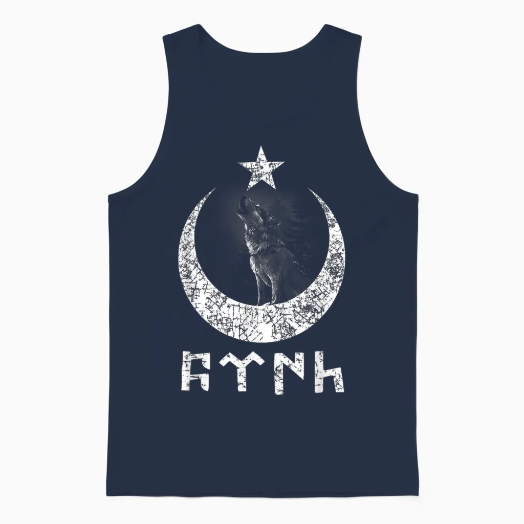 Türk Göktürk Writing Hilal & Yildiz & Bozkurt Design T-Shirt, Black, S Unisex Tank Top in Navy