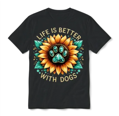 Dog Lover Life Is Better with Dogs Unisex T-Shirt - Black