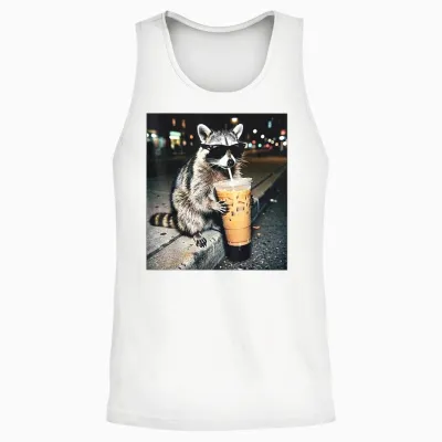 Funny Raccoon Drinking Milk Cute Animal Selfie Unisex Tank Top - White