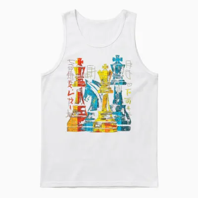 Schachtext Grafisches Motiv Bunte Kunst Schach Unisex Tank Top - White
