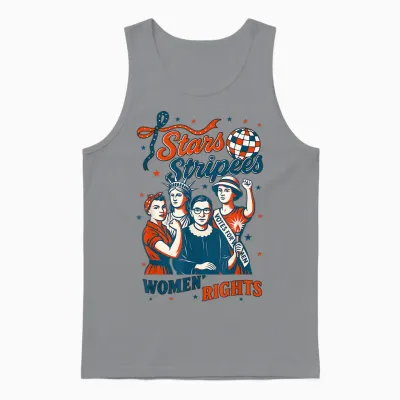 Hugvyn 4th of July Feminist Stars Stripes and Women's Rights Unisex Tank Top - Sport Grey