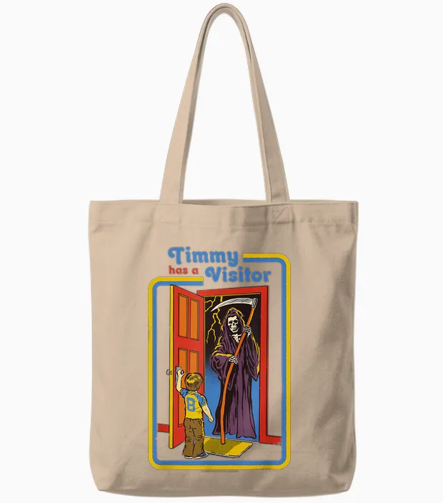 Timmy Grim Reaper Sarcastic Retro Vintage Funny Adult Humor Tote Bags in Natural