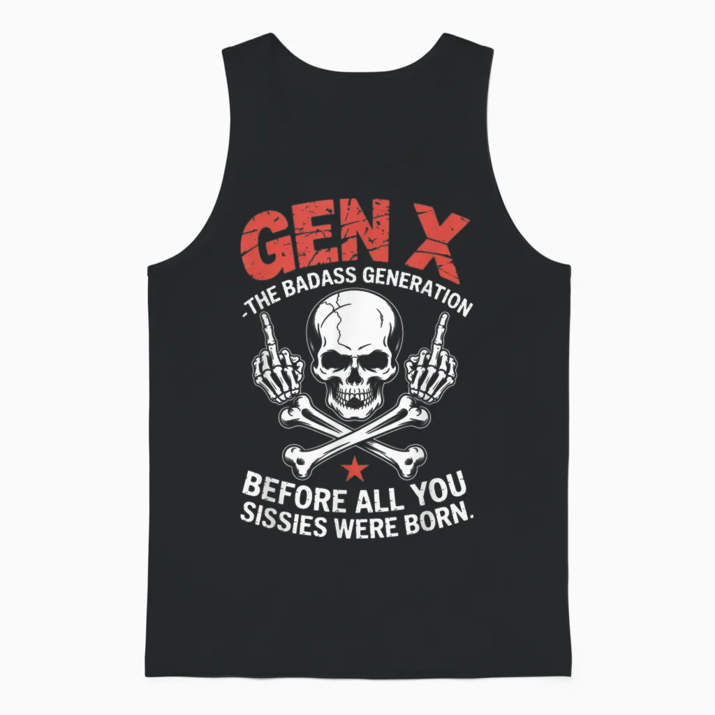 Gen X the Badass Generation Skull Major Unisex Tank Top in Black