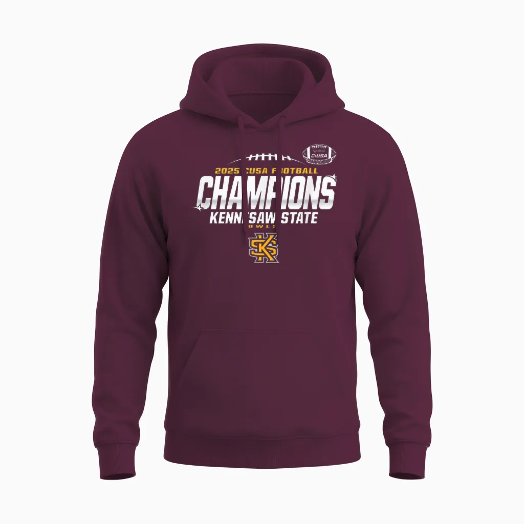 Kennesaw State Owls C-Usa Champs 2025 Football Locker Room Unisex Hoodie in Maroon