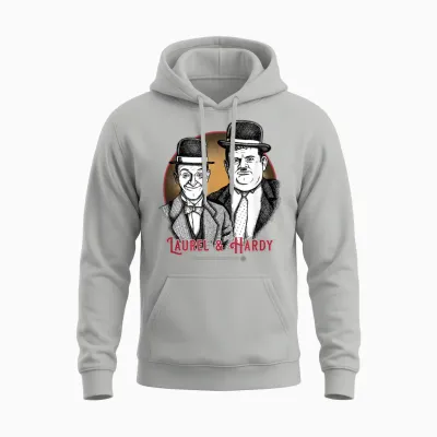 Laurel & Hardy Classic Comedy T-Shirt, Black, S Unisex Hoodie - Ash