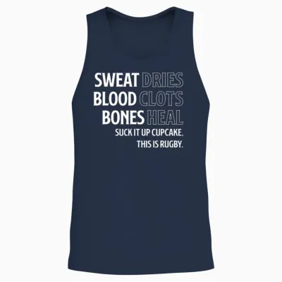 Funny Rugby Sports Lover Gift Sweat Blood Bones Unisex Tank Top - Navy