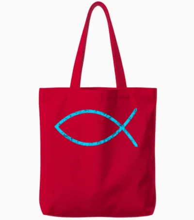 Jesusfisch Ichthys Symbol Christentum Christliches Schild Tote Bags - Red